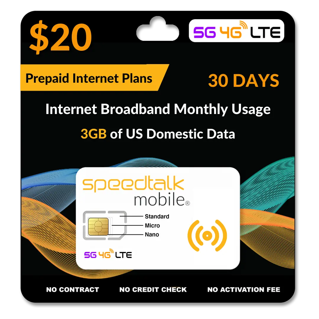 $20 A Month Data Only Plan – 3GB SIM Card for Broadband Devices, MiFi, WiFi, Routers, & HotSpots