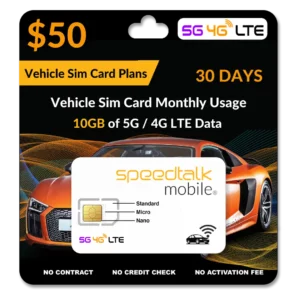 $50 Vehicle SIM Card, 10GB Data Only 30-Day Wireless Service