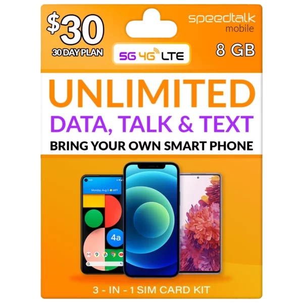 $30 A Month Unlimited Talk, Text Phone Plan With 8GB Data SIM Card
