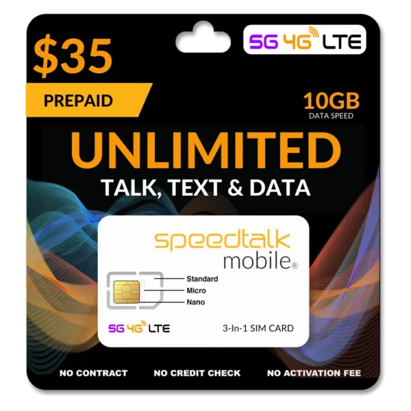 $35 A Month Prepaid Unlimited Talk, Text & Data Phone Plan With 10GB SIM Card