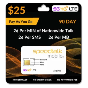 $25 Pay As You Go Prepaid Unlimited Text & Data Phone Plan - 90 Day SIM Card.