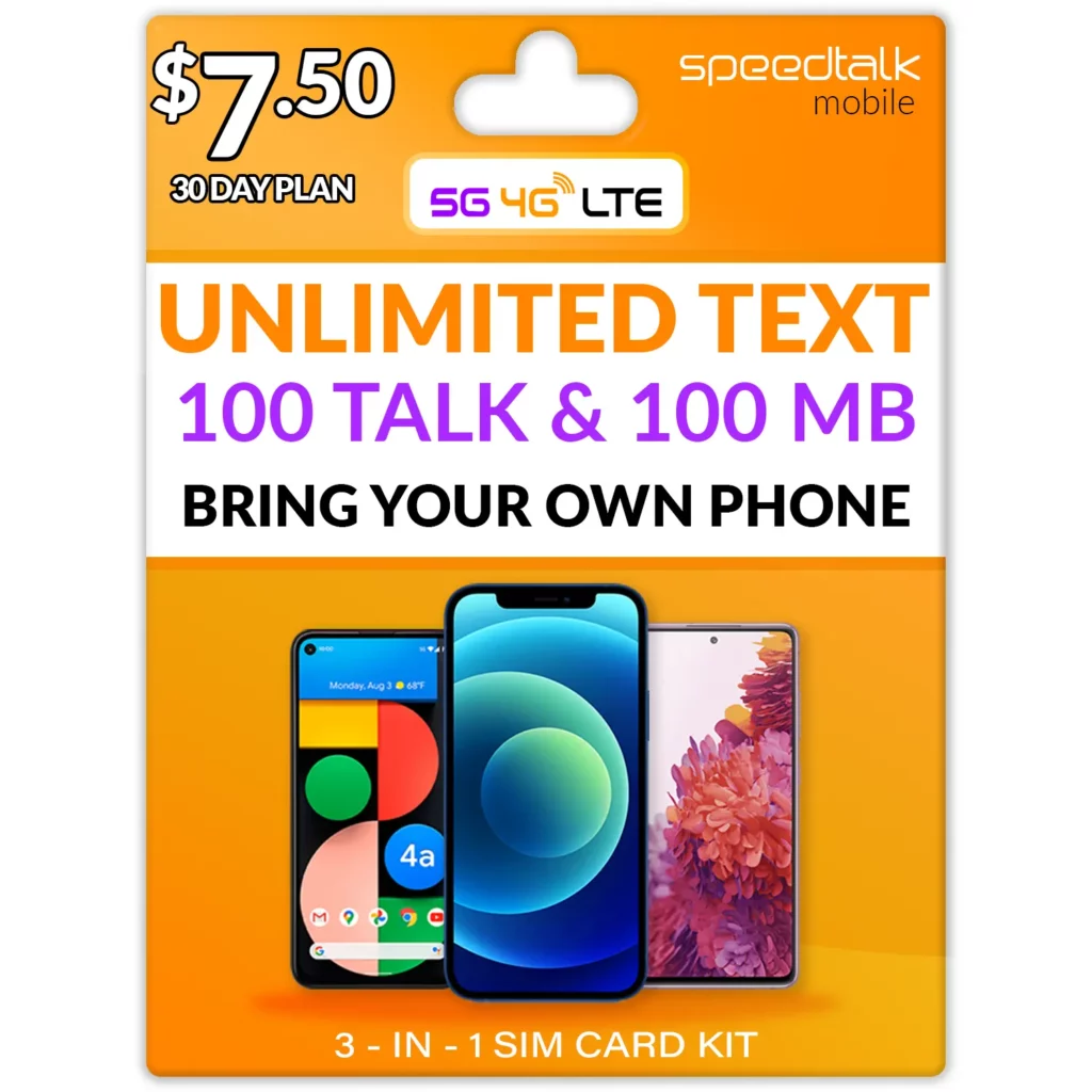 UNLIMITED TEXT- 100 TALK-100MB OD DATA FOR 7 DOLLARS AND 50 CENTS